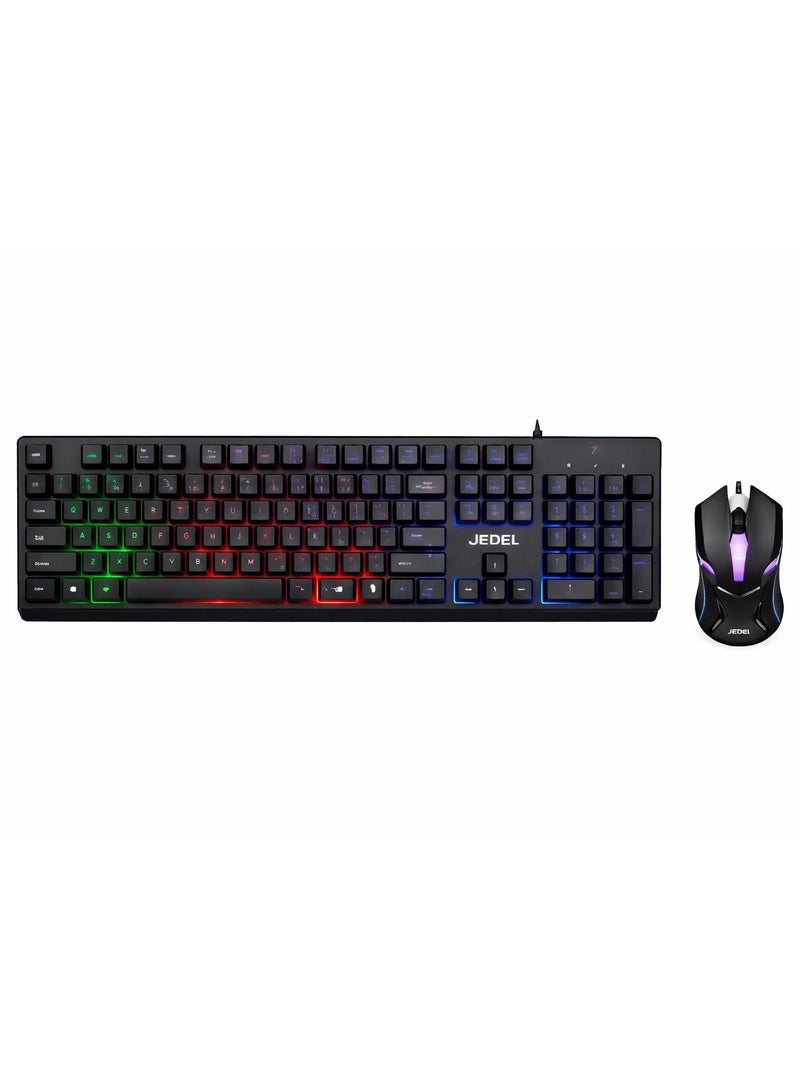 جي ديل مجموعة لوحة مفاتيح وماوس للألعاب الاحترافية السلكية JEDEL GK106 RGB باللون الأسود - ماوس ثلاثي الأبعاد عالي الدقة بمستشعر بصري 1000 نقطة في البوصة ولوحة مفاتيح متعددة الوسائط مريحة بإضاءة خلفية بألوان قوس قزح مكونة من 104 مفتاح - مجموعة ألعاب متينة تعمل بتقنية التوصيل والتشغيل عبر منفذ USB لأجهزة الكمبيوتر الشخصية وأجهزة الكمبيوتر المحمولة والرياضات الإلكترونية التنافسية (254 حرفًا) - Image 2